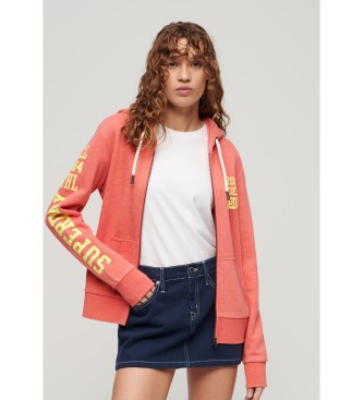 Superdry Sweatshirt com capuz e fecho de correr com grfico coral Super Athletic