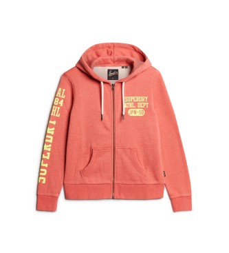 Superdry Super Athletic coral graphic hooded zip-up sweatshirt