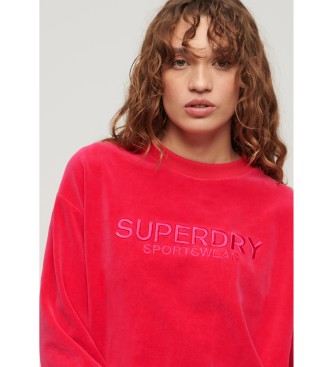 Superdry Czerwona aksamitna bluza z grafiką