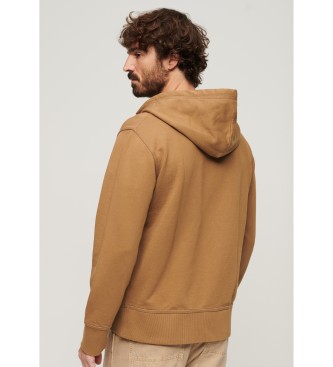 Superdry Ls sweatshirt med huva och brun dragkedja