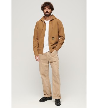 Superdry Ls sweatshirt med htte og brun lynlslukning