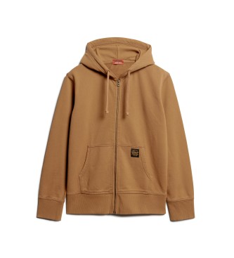 Superdry Ls sweatshirt med htte og brun lynlslukning