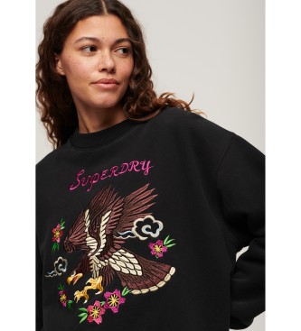Superdry Loose sweatshirt with embroidery Suika black