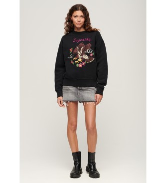 Superdry Loose sweatshirt with embroidery Suika black