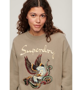 Superdry Los sweatshirt met borduursel Suika bruin