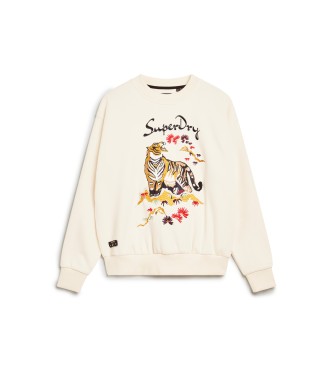 Superdry Loose sweatshirt with embroidery Suika white