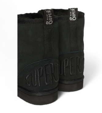 Superdry Czarne buty za kostkę z zamszu i skóry sherpa