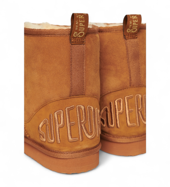 Superdry Brązowe buty z zamszu i skóry sherpa 
