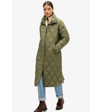 Superdry Extra long quilted jacket with green lining  