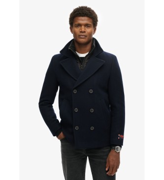 Superdry Granatowy płaszcz w grochy