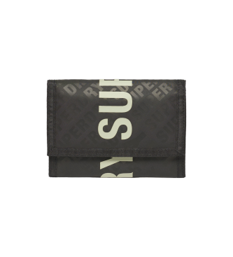 Superdry Cartera plegable de lona de diseo trptico negro