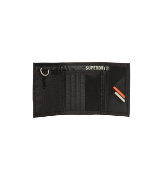 Superdry Cartera plegable de lona de diseo trptico negro