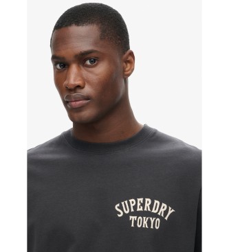 Superdry T-shirt allentata con grafica grigia sul retro del tatuaggio