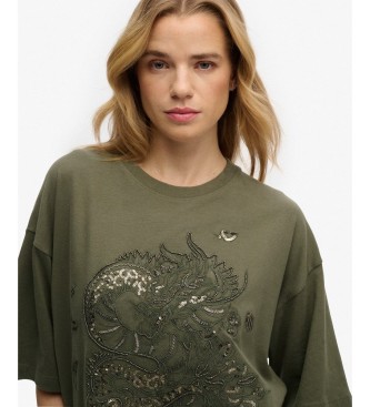 Superdry Tattoo Embellish Oversized green T-shirt 