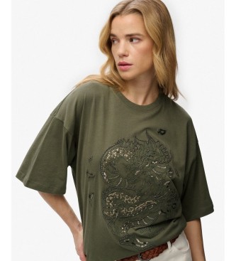Superdry Tattoo Embellish Oversized green T-shirt 