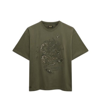 Superdry Tattoo Embellish Oversized green T-shirt 