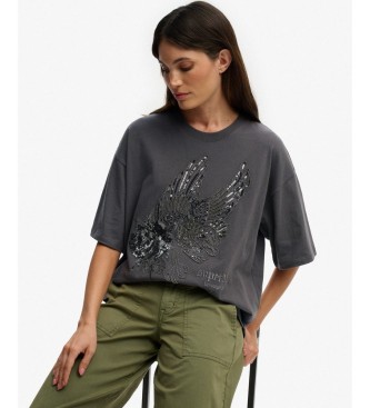 Superdry Tattoo Embellish Oversized T-shirt grey