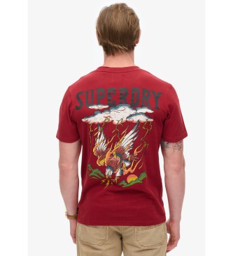 Superdry T-shirt rouge avec tatouage