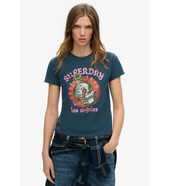 Superdry T-shirt con tatuaggio strass blu scuro