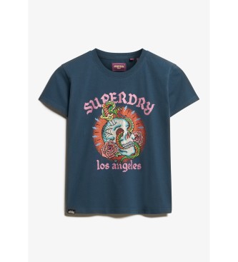 Superdry T-shirt con tatuaggio strass blu scuro