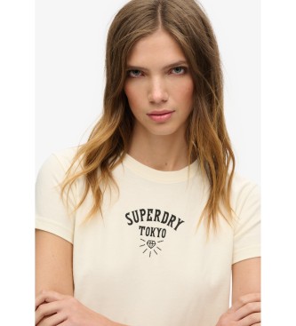 Superdry T-shirt con tatuaggio strass bianco sporco