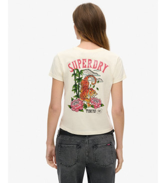 Superdry T-shirt con tatuaggio strass bianco sporco