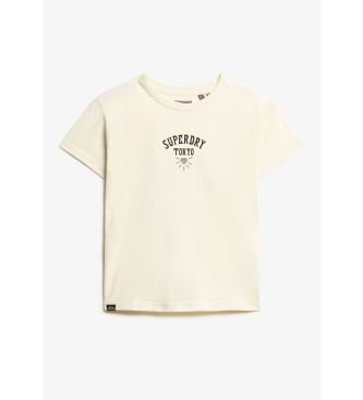 Superdry T-shirt con tatuaggio strass bianco sporco