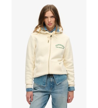 Superdry Off-white Tattoo hooded sweatshirt with zip and rhinestones