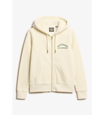 Superdry Off-white Tattoo hooded sweatshirt with zip and rhinestones