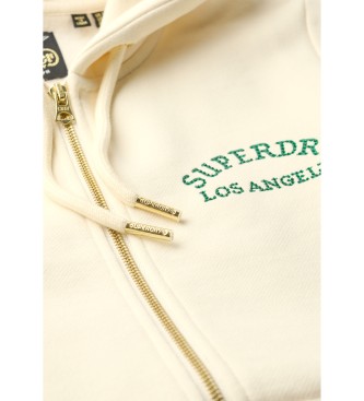 Superdry Off-white Tattoo hooded sweatshirt with zip and rhinestones