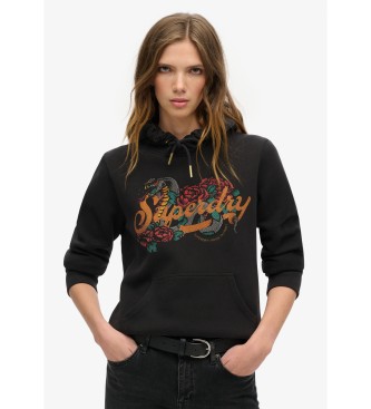 Superdry Hooded sweatshirt with Tattoo Script graphic   black