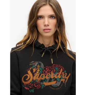 Superdry Mikina s kapuco z grafiko Tattoo Script   črna