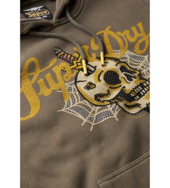 Superdry Felpa con cappuccio grafica con scritta tatuaggio grigia