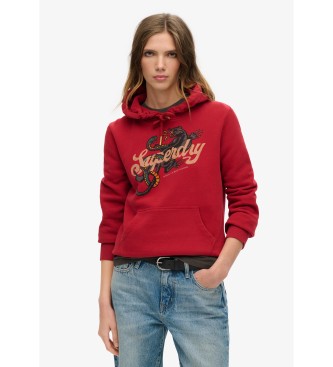 Superdry Tattoo Script graphic hooded sweatshirt red