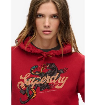 Superdry Bluza z kapturem z grafiką Tattoo Script czerwona