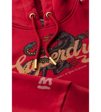 Superdry Tattoo Script grafisk sweatshirt med huva rd