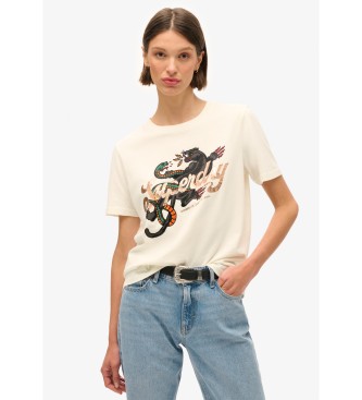 Superdry T-shirt com motivo de tatuagem Script bege