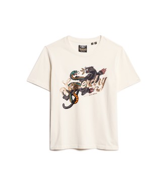 Superdry T-shirt med tatoveringsmotiv Script beige