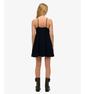 Superdry Granatowa mini sukienka na ramiączkach z teksturowanej tkaniny