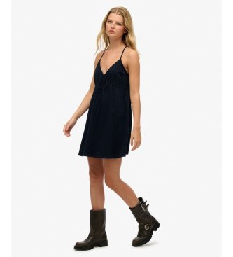 Superdry Granatowa mini sukienka na ramiączkach z teksturowanej tkaniny