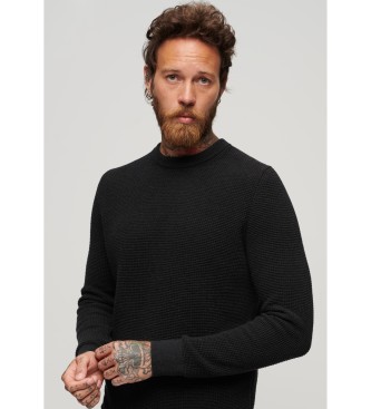 Superdry Jersey de punto con cuello redondo y textura negro