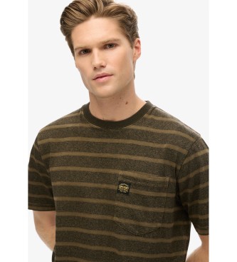 Superdry Texturerad randig t-shirt med brun ficka