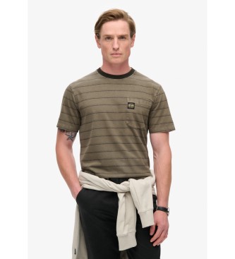 Superdry Textured striped t-shirt with brown pocket