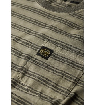 Superdry Texturerad randig t-shirt med grn ficka