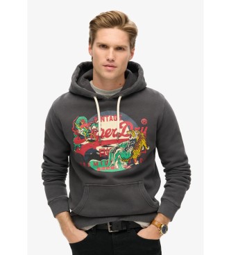 Superdry Felpa con cappuccio grafica nera con logo vintage Tokyo