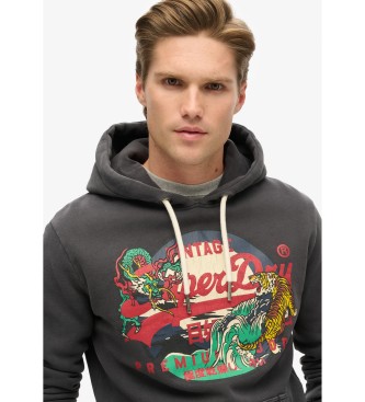 Superdry Grafisch sweatshirt met capuchon en Tokyo Vintage logo zwart