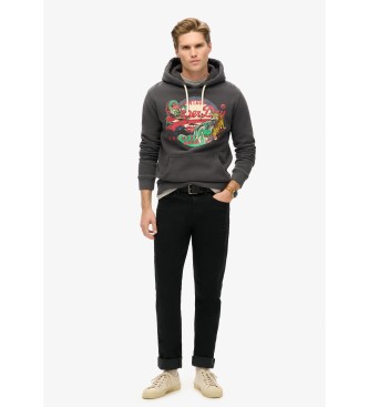 Superdry Felpa con cappuccio grafica nera con logo vintage Tokyo