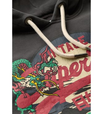 Superdry Grafisch sweatshirt met capuchon en Tokyo Vintage logo zwart