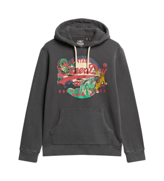 Superdry Grafisch sweatshirt met capuchon en Tokyo Vintage logo zwart