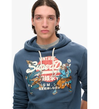 Superdry Grafisk sweatshirt med huva och logotyp Tokyo Vintage bl